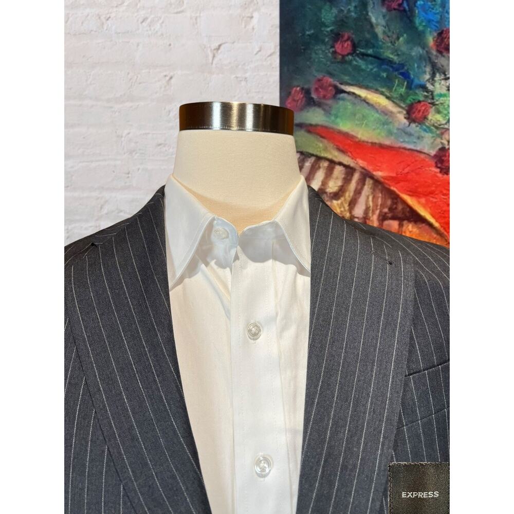 Express 40R Mens Charcoal Gray Pinstripe Super 100s Blazer Sport Suit Jacket - Picture 2 of 14